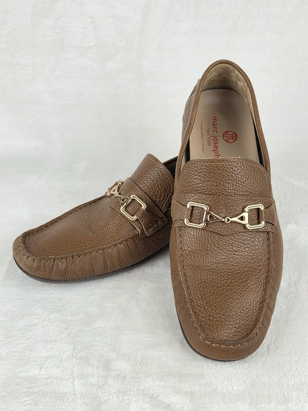 Marc Joseph New York Park Ave Bit Loafer Mens 12 Tan Pebbled Leather Brazil